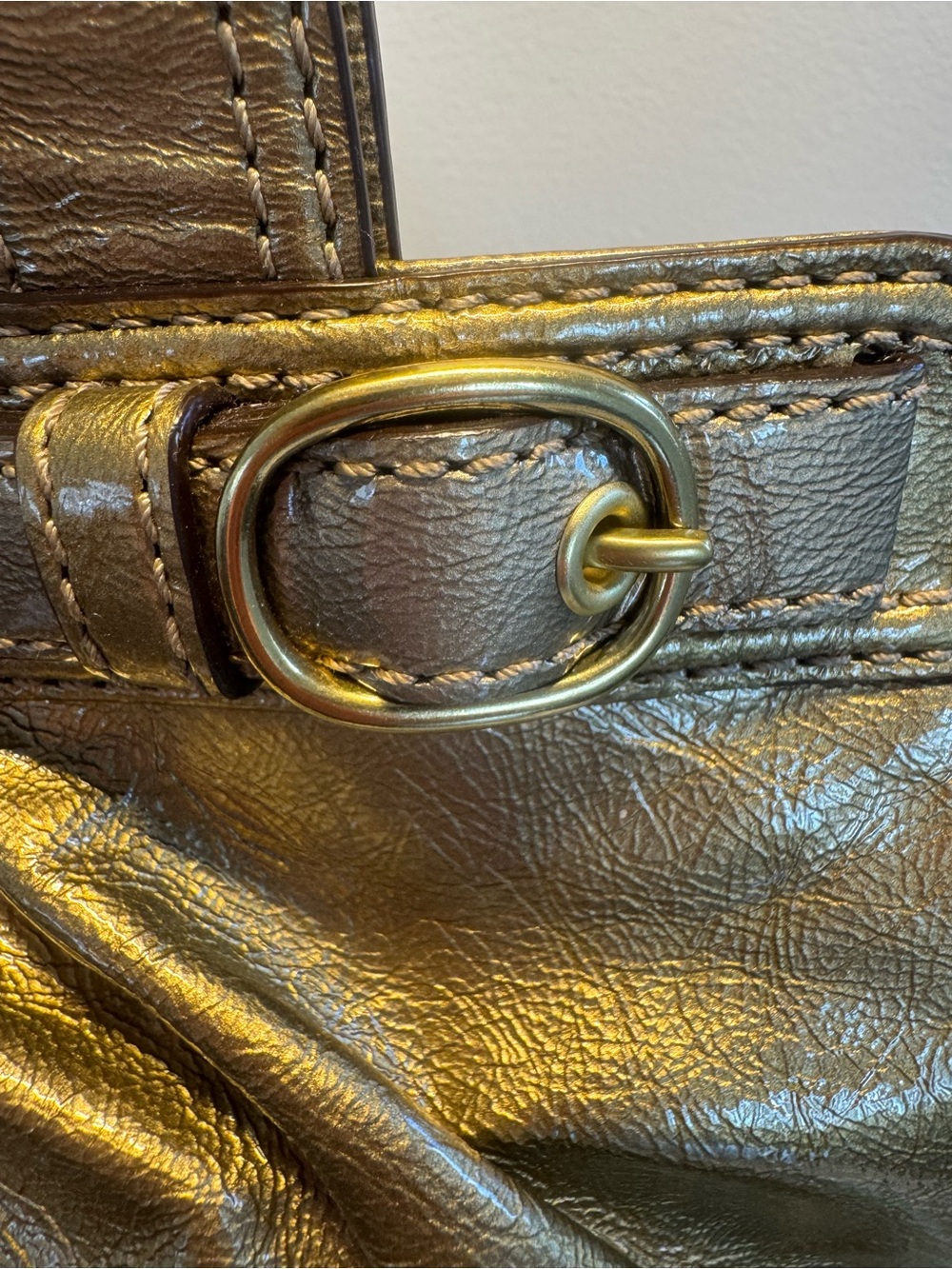 Coach Garnet Metallic Gold Leather Turnlock Satchel - Like New - Picture 6 of 16